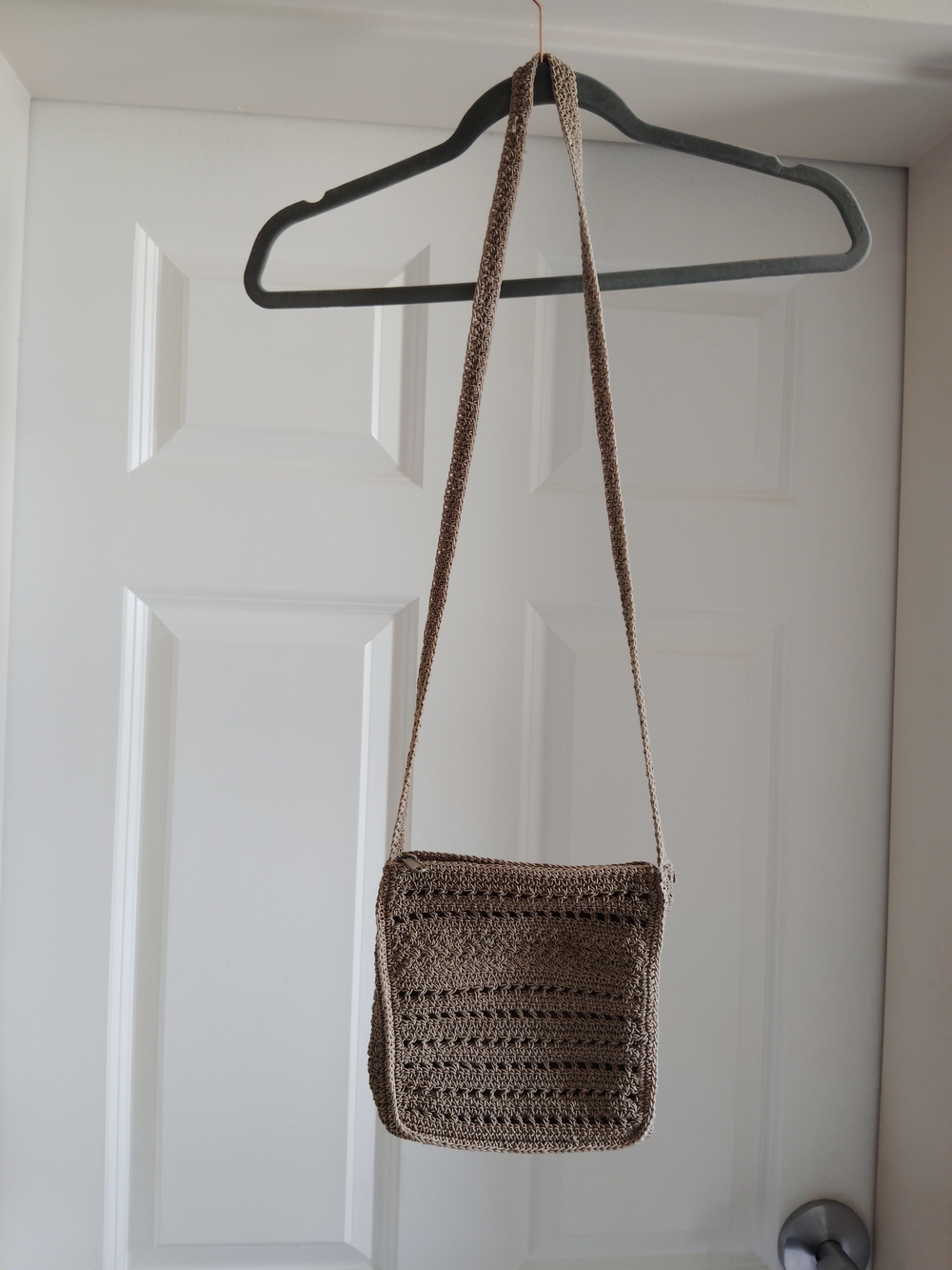 Handwoven Taupe Crochet Crossbody Bag - Women